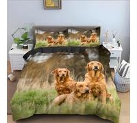 Generico Copripiumino Singolo Bambina Bambini Golden Retriever Copripiumino 150x200 3D + 1 Feder 50 x 80 cm 100% Microfibra Set di Biancheria Morbida, Traspirante, Chiusura a Cerniera 5L10W14Q1172