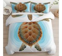 Generico Copripiumino Singolo - Biancheria da letto per la casa - 135 x 200 cm Tartaruga Marina Animale Oceano, Reversibile Bedding Moderno in Microfibra, con federa, per tutte le stagioni Bianco