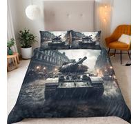 Generico Copripiumino Singolo Carro Armato 135x200 cm Copripiumino Cisterna 3D Squisita Stampa Set di Biancheria da Letto Microfibra Cerniera Invisibile Lacci a Quattro Angoli 2 Federe 50x80 cm