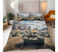 Generico Copripiumino Singolo Carro Armato 150x200 cm Copripiumino Cisterna 3D Squisita Stampa Set di Biancheria da Letto Microfibra Cerniera Invisibile Lacci a Quattro Angoli 2 Federe 50x80 cm