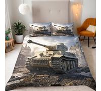 Generico Copripiumino Singolo Carro Armato 155x220 cm 2 Federe 50x80 cm Copripiumino Cisterna 3D Stampa Set di Biancheria da Letto Microfibra Lavabile In Lavatrice Adatto Camerette Letto Singolo