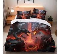 Generico Copripiumino Singolo Drago Fulmine 155x220 cm Copripiumino Drago Fiamma 3D Squisita Stampa Set di Biancheria da Letto Microfibra Cerniera Invisibile Lacci a Quattro Angoli 2 Federe 50x80 cm