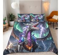 Generico Copripiumino Singolo Drago Fulmine 155x220 cm Copripiumino Paesaggio 3D Squisita Stampa Set di Biancheria da Letto Microfibra Cerniera Invisibile Lacci a Quattro Angoli 2 Federe 50x80 cm