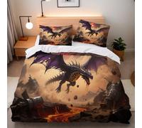 Generico Copripiumino Singolo Drago Guerra 135x200 cm Copripiumino Drago Ali 3D Squisita Stampa Set di Biancheria da Letto Microfibra Cerniera Invisibile Lacci a Quattro Angoli 2 Federe 50x80 cm