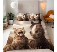 Generico Copripiumino Singolo Gatto Asino 155x220 cm + 2 Federe 50x80 cm Set Copripiumino Carino Animale 3D Stampa Microfibra Comfort Lavabile In Lavatrice Cerniera Invisibile Lacci a Quattro Angoli