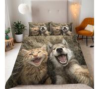 Generico Copripiumino Singolo Gatto Cane 135x200 cm 2 Federe 50x80 cm Copripiumino Carino Animale 3D Stampa Set di Biancheria da Letto Microfibra Lavabile In Lavatrice Adatto Camerette Letto Singolo