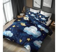 Generico Copripiumino Singolo Nuvole Stelle Bambino, Set di Biancheria da Letto in Microfibra 2 Pezzi, Parure Copri Piumino 135x200 e 1 Federa 50x80 con Cerniera Z176