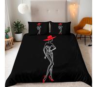 Generico Copripiumino Singolo Sexy Dea 135x200 cm Copripiumino Linee Arte 3D Squisita Stampa Set di Biancheria da Letto Microfibra Cerniera Invisibile Lacci a Quattro Angoli 2 Federe 50x80 cm