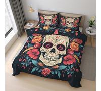 Generico Copripiumino Singolo Teschio di Zucchero, Biancheria da Letto Giorno dei Morti 130x200 cm, Morbido Microfibra, Chiusura con Cerniera Include 1 Federa 50x80 cm S-5