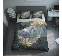 Generico Copripiumino Singolo Unicorno, Biancheria da Letto Cavallo Bianco Foresta Arcobaleno 130x200 cm, Morbido Microfibra, Chiusura con Cerniera Include 1 Federa 50x80 cm PZ&S-30