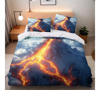 Generico Copripiumino Singolo Vulcano Lava 135x200 cm 2 Federe 50x80 cm Copripiumino Natura 3D Stampa Set di Biancheria da Letto Microfibra Lavabile In Lavatrice Adatto Camerette Letto Singolo