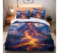 Generico Copripiumino Singolo Vulcano Lava 135x200 cm Copripiumino Nuvole Natura 3D Squisita Stampa Set di Biancheria da Letto Microfibra Cerniera Invisibile Lacci a Quattro Angoli 2 Federe 50x80 cm