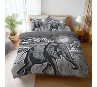 Generico Copripiumino singolo XL 155 x 200 CM Reversibile con Cerniera Set Parure Copripiumin singolo XL in Microfibra 3 Pezzi Federe 50 x 80 CM e Copripiumino Set Grigio Vintage Animali Elefante