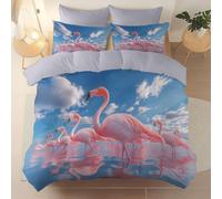 Generico Copripiumino Stampato Adatto Ad Adulti E Bambini, Animale Fenicottero Nuvole Oceano Tema Set Di Biancheria Da Letto, Grigio Copripiumino Facile Da Pulire Comfort, 135 X 200 cm