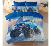 Generico Copripiumino Stampato Adatto Ad Adulti E Bambini, Cartone Animato Camion Montagna Innevata Tema Set Di Biancheria Da Letto, Blu Copripiumino Facile Da Pulire Comfort, 220 X 240 cm