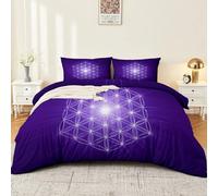 Generico Copripiumino Stampato Semplicità Simmetria Il Fiore Della Vita - Set Copripiumini in Microfibra Morbida e Traspirante 200 x 200 cm, Viola Copripiumino 3 pezzi con 2 Federa 50 x 75 cm