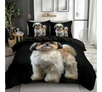 Generico Copripiumino Stile Realistico Animale Cane Shih Tzu Morbida e Confortevole Set di Biancheria da Letto 135 x 200 cm Per Adulti E Bambini, Incluso 1 Nero Copripiumino e 1 Federe 50 x 80 cm