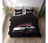 Generico Copripiumino Una Piazza e Mezza 200x200 Auto sportiva Copri Piumino 3 Pezzi Microfibra Morbido Con Cerniera Fiamme Copri Piumone e 2 Federe Cuscino 50x80cm QE345