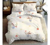 Generico Copripiumino Una Piazza e Mezza 200x200 Coniglio e mela Copri Piumino 3 Pezzi Microfibra Morbido Con Cerniera Stile pastorale Copri Piumone e 2 Federe Cuscino GF1341