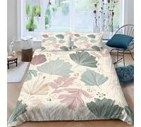 Generico Copripiumino Una Piazza e Mezza 200x200 Foglia di Ginkgo Copri Piumino 3 Pezzi Microfibra Morbido Con Cerniera Rosa e verde Copri Piumone e 2 Federe Cuscino 50x80cm QF1623