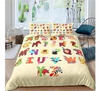 Generico Copripiumino Una Piazza e Mezza Alfabeto degli animali Biancheria da Letto Microfibra Morbido e Traspirante Copripiumino 200x200 con Cerniera e 2 Federe 50x80 cm 5G9X180001