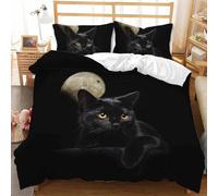 Generico Copripiumino Una Piazza e Mezza Gatto Pieno Luna Copripiumino 200x200 3D + 1 Feder 50 x 80 cm 100% Microfibra Set di Biancheria Morbida, Traspirante, Chiusura a Cerniera 5L10W14Q0285