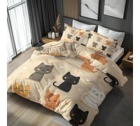Generico Copripiumino Una Piazza e Mezza Gatto, Set di Biancheria da Letto Gattino Carino, Copri Piumino Bambini 200x200 cm e 2 Federe 50x80 cm, Copripiumone Microfibra Morbido - YKA11037