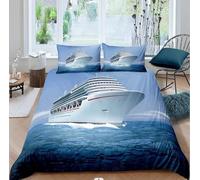 Generico Copripiumino Una Piazza e Mezza Nave da crociera Copripiumino 200x200 3D + 1 Feder 50 x 80 cm 100% Microfibra Set di Biancheria Morbida, Traspirante, Chiusura a Cerniera