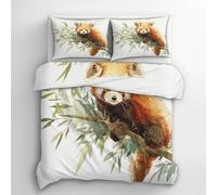 Generico Copripiumino Una Piazza e Mezza Panda Rosso, Set di Biancheria da Letto in Microfibra 3 Pezzi, Parure Copri Piumino 155x200 e 2 Federe 50x80 con Cerniera Y75