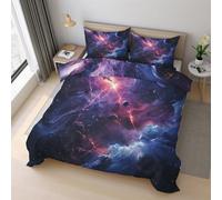 Generico Copripiumino Via Lattea, Biancheria da Letto Galassia Universo Pianeta 150 X 200 cm Microfibra Morbida 3-Pezzi con 2 Federe 50x75 cm con Cerniera K&9