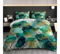 Generico Copripiumone Verde Singolo 135x200 cm in Microfibra con 2 Federe | Set Copripiumino Dipinto Motivo a Foglie di Eucalipto Morbida Set Biancheria da Letto con Cerniera per Bambini