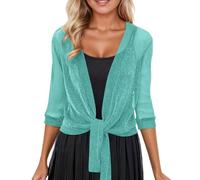 Generico Coprispalle Donna Elegante Cerimonia in Rete con Filo Argento Coprispalle Estivo Corto Chiusura con Lacci Cardigan Leggero Trasparente Brillante Bolero Eleganti per Feste e Sera