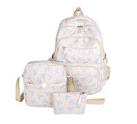 Generico Coquette Bow Backpack, Aesthetic Nylon Rucksack, Cute Kawaii Backpack 3Pcs Set for Girls (blue)