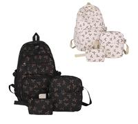 Generico Coquette Bow Backpack, Aesthetic Nylon Rucksack, Cute Kawaii Backpack 3Pcs Set for Girls (brown+white)