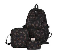 Generico Coquette Bow Backpack, Aesthetic Nylon Rucksack, Cute Kawaii Backpack 3Pcs Set for Girls (brown)
