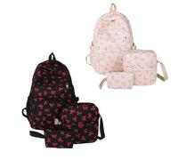 Generico Coquette Bow Backpack, Aesthetic Nylon Rucksack, Cute Kawaii Backpack 3Pcs Set for Girls (pink+red)