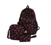 Generico Coquette Bow Backpack, Aesthetic Nylon Rucksack, Cute Kawaii Backpack 3Pcs Set for Girls (red)