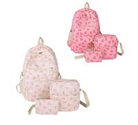 Generico Coquette Bow Backpack, Aesthetic Nylon Rucksack, Cute Kawaii Backpack 3Pcs Set for Girls (rose+pink)