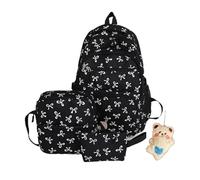 Generico Coquette Bow Backpack, Cute Kawaii Backpack 3Pcs Set (Black)