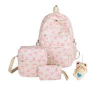 Generico Coquette Bow Backpack, Cute Kawaii Backpack 3Pcs Set (Pink)