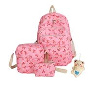 Generico Coquette Bow Backpack, Cute Kawaii Backpack 3Pcs Set (Pink red)