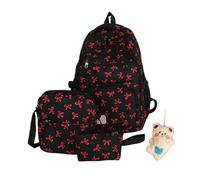 Generico Coquette Bow Backpack, Cute Kawaii Backpack 3Pcs Set (Red)