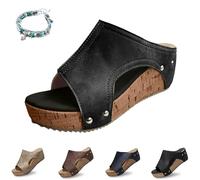 Generico Cork Wedges & Platform Slides, Womens Comfy Wedge Orthopedic Sandals Summer Platform Cork Wedges (Black,41)