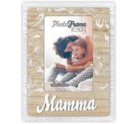 Generico Cornice Mamma Foto 10x15 in Legno e Decori Floreali Portafoto con Scritta Mamma 10 x 15 in Legno con Scritta Mamma e Fiori Bianchi Regalo Festa della Mamma Madre Mamme