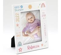 Generico Cornice nascita personalizzata con nome, data, peso, lunghezza. Idea regalo battesimo e nascita. Quadretto nascita. Portafoto nascita personalizzato.Stampa inclusa. (ROSA, 20 x 30 cm)