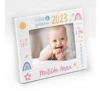 Generico Cornice nascita personalizzata con nome, data, peso, lunghezza. Idea regalo battesimo e nascita. Quadretto nascita. Portafoto nascita personalizzato.Stampa inclusa. (ROSA, 30 x 20 cm)