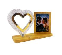 Generico Cornice Portafoto, Effetto Legno, con Lampada Led Forma Cuore, 3 Luci LED, Luce Calda Fredda Naturale, Drimmerabile, Tasto Touch, 26 x 19 x 9 cm
