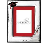 Generico Cornice Portafoto Laurea in Argento PVD, 10x15 cm, con Tocco e Diploma, Rosso