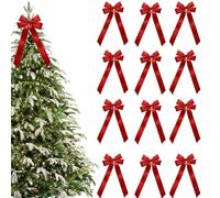 Genérico Corona per albero di Natale | 11,5 x 18,5 cm riutilizzabile per corone, 12 pezzi di fiocchi natalizi rossi - decorazione per esterni interni porte cucina casa feste e regali