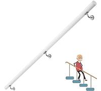 Generico Corrimano per Scale, ringhiere per Esterni, Scale da Giardino, Asta di Supporto in Legno Bianco Antiscivolo per Scale da Interno/Esterno, Kit Completo di maniglioni per Scale da 18 Piedi